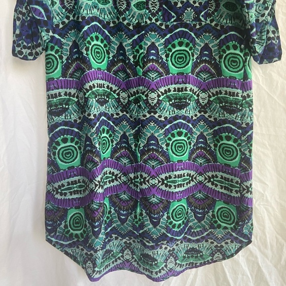 Anthropologie Maeve Multicolor Ikat Shirt Dress V-Neck Roll Tab Sleeves Size XS - Picture 6 of 16